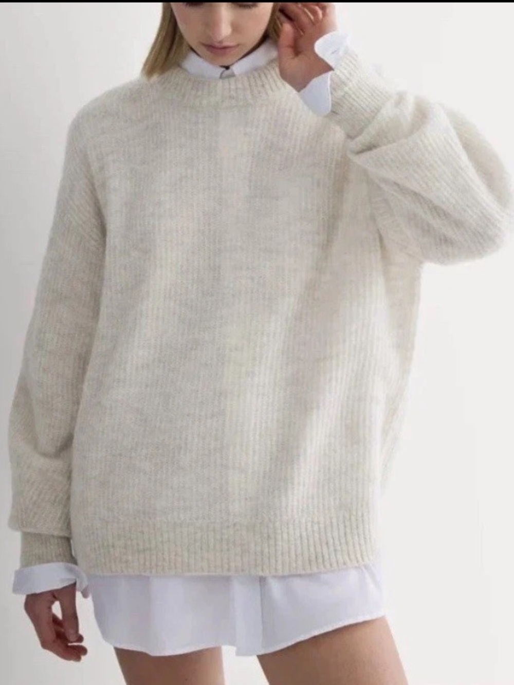 Everlane The Cocoon Alpaca Crewneck Sweater Size S Almond Relaxed Fit